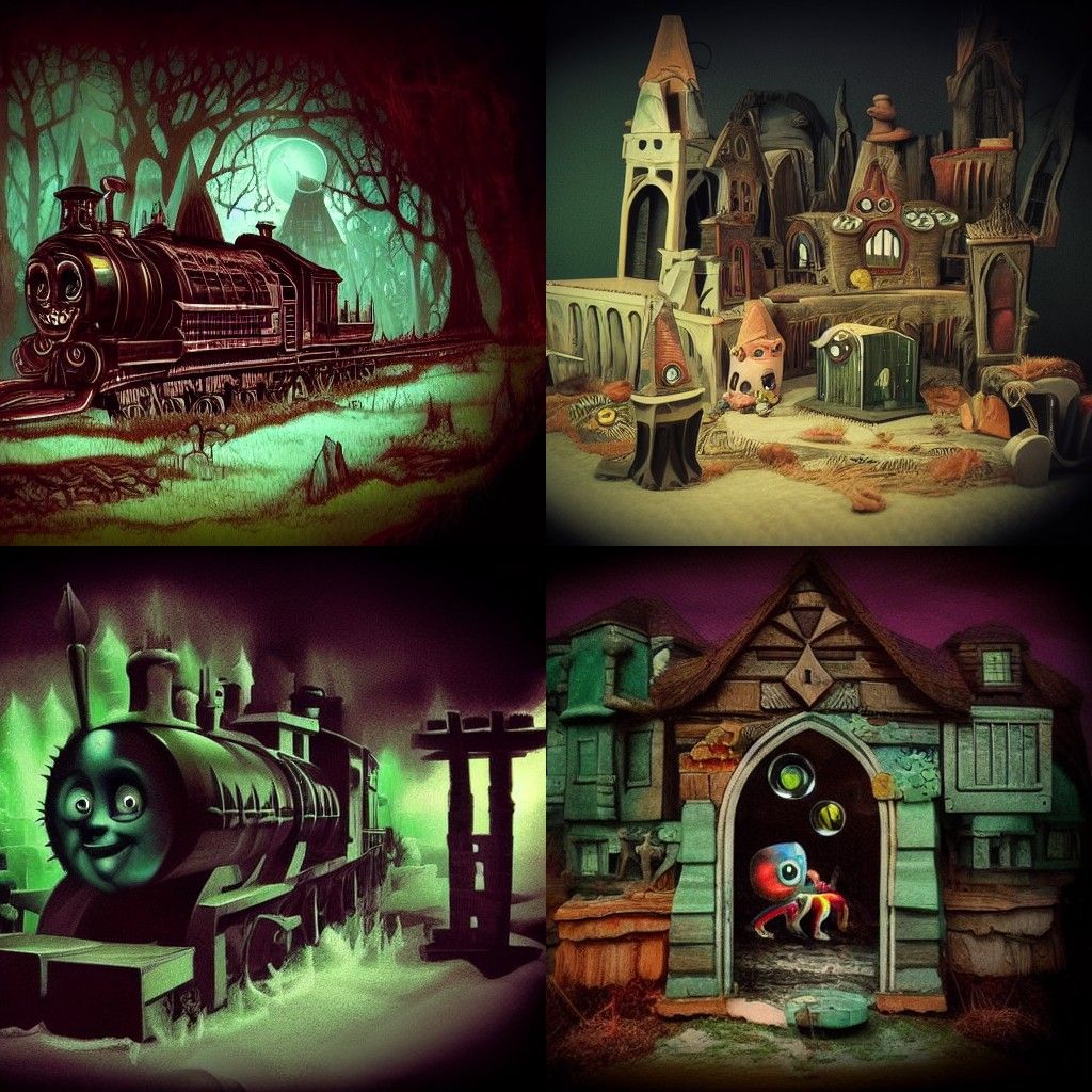 Gothic Monster Thomas Train House in Dystopian Art