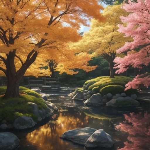 Golden Tree Radiates Light in Anime Style