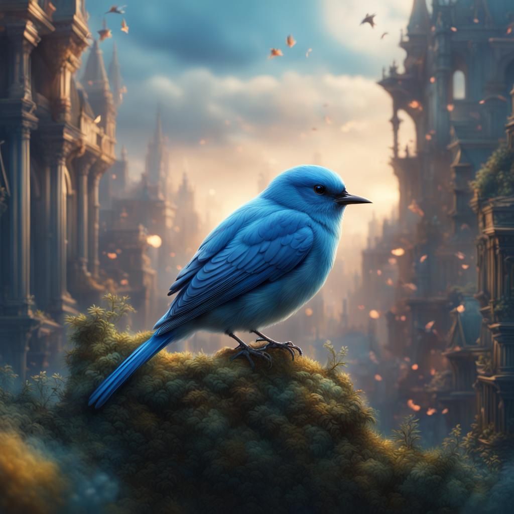 Cute Blue Bird: Dramatic Digital Matte Painting