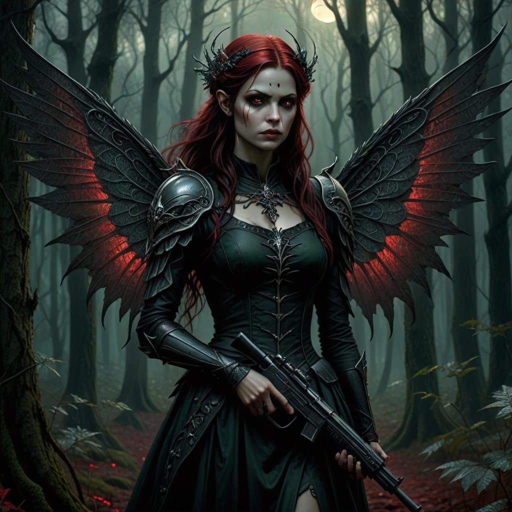 Mysterious Fairy in Dark Gothic Forest