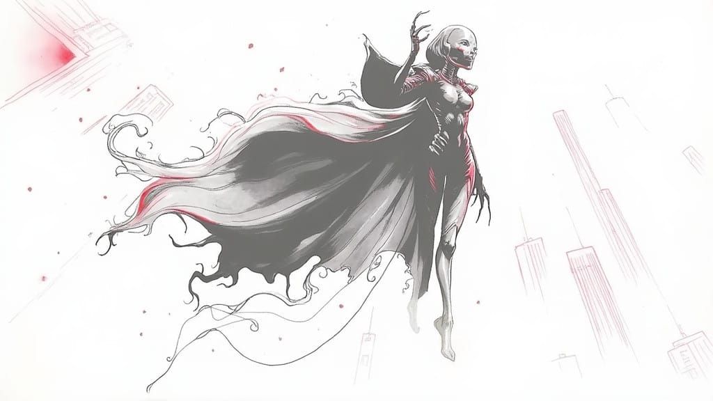 Cyberpunk Alien Queen in Bold Tusche Ink Drawing