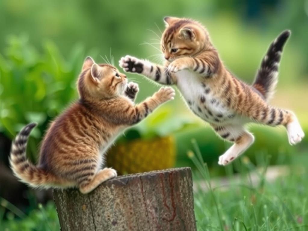 Playful Cats in Meadow, Beatrix Potter Style