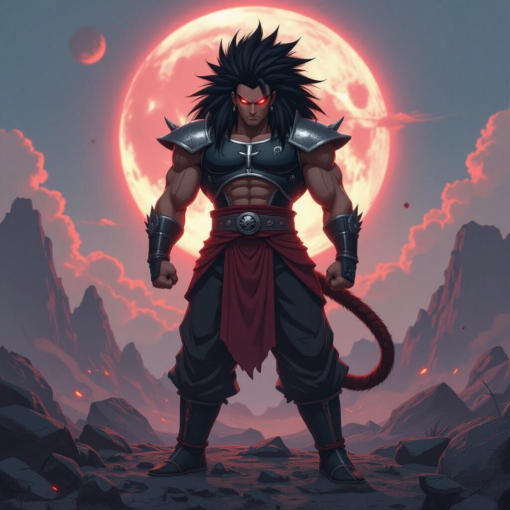 Saiyan Warrior on Battlefield in Anime Style