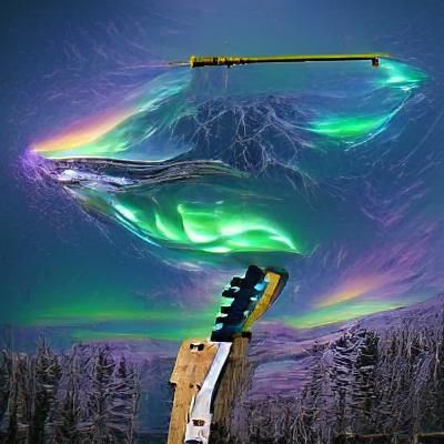 Bass Guitar with Aurora Borealis Background
