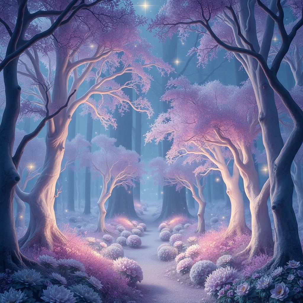 Lilac Fantasy Forest with Fairy Lights