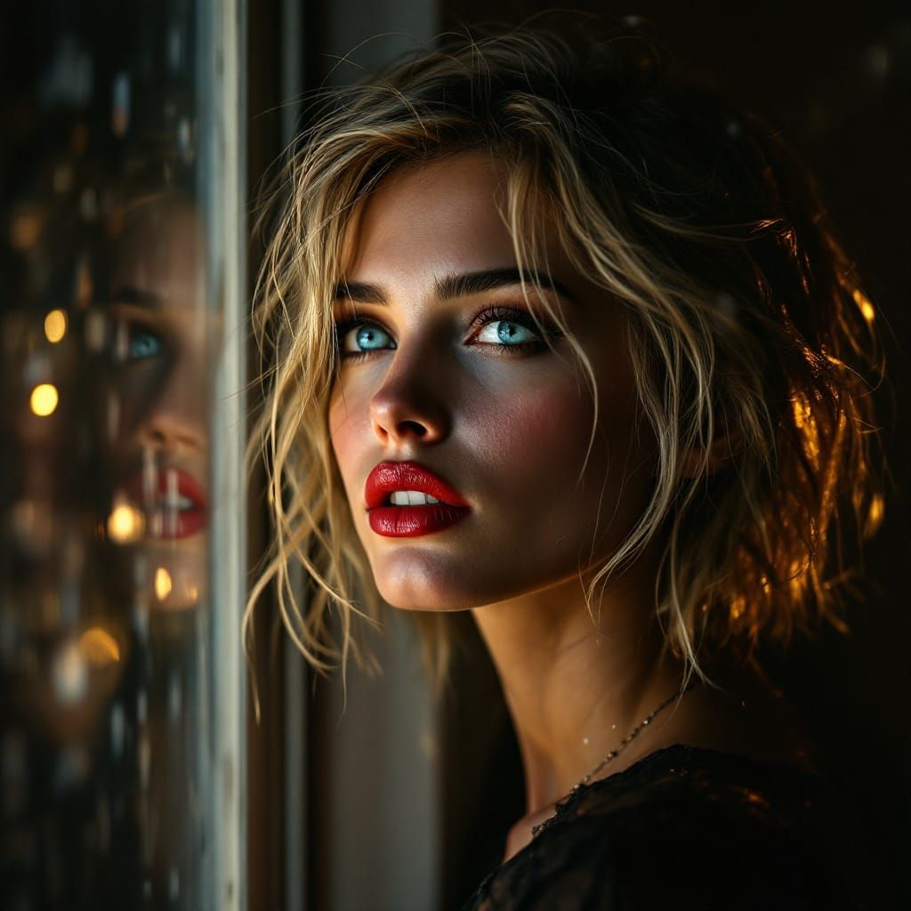 Hyper-Realistic Portrait of a Beautiful Woman on a Stormy Ni...