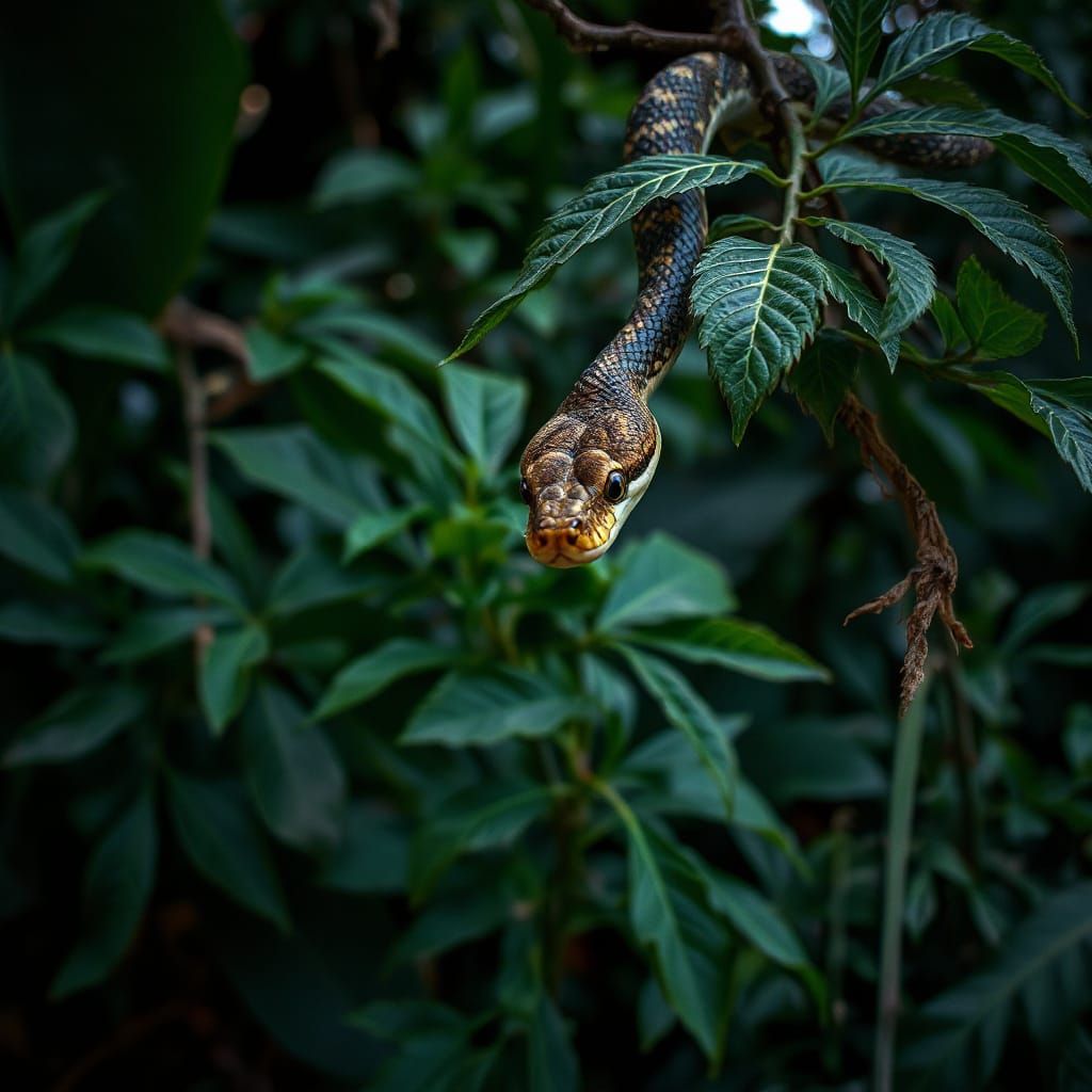 Realistic Viper in Rainforest Canopy