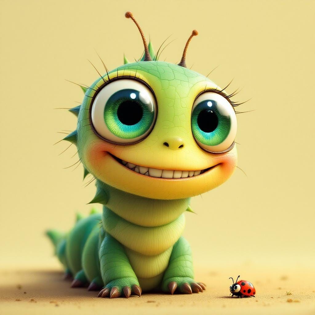 Adorable Cartoon Caterpillar Illustration in Pixar Style