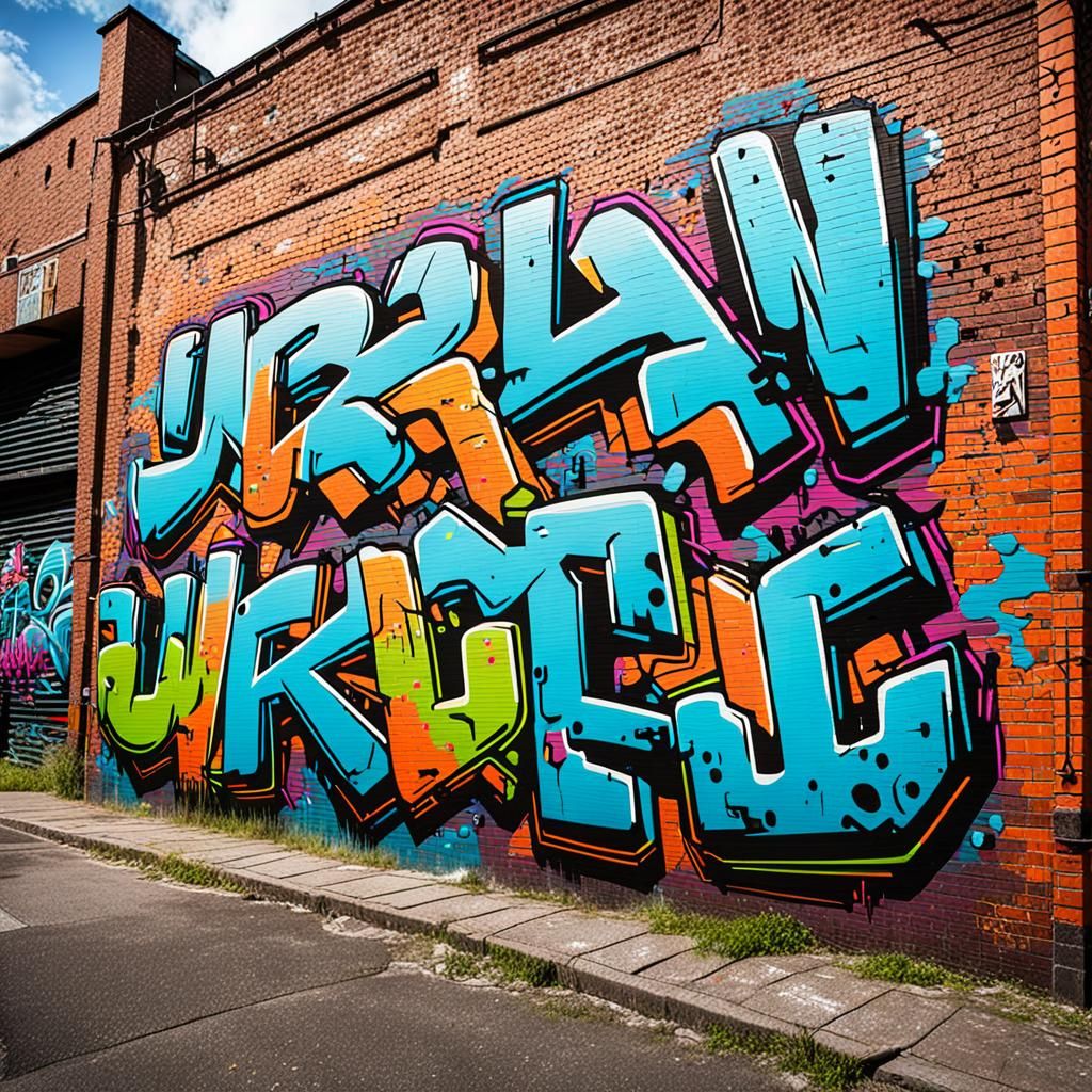 Neon Graffiti Art on Urban Brick Wall