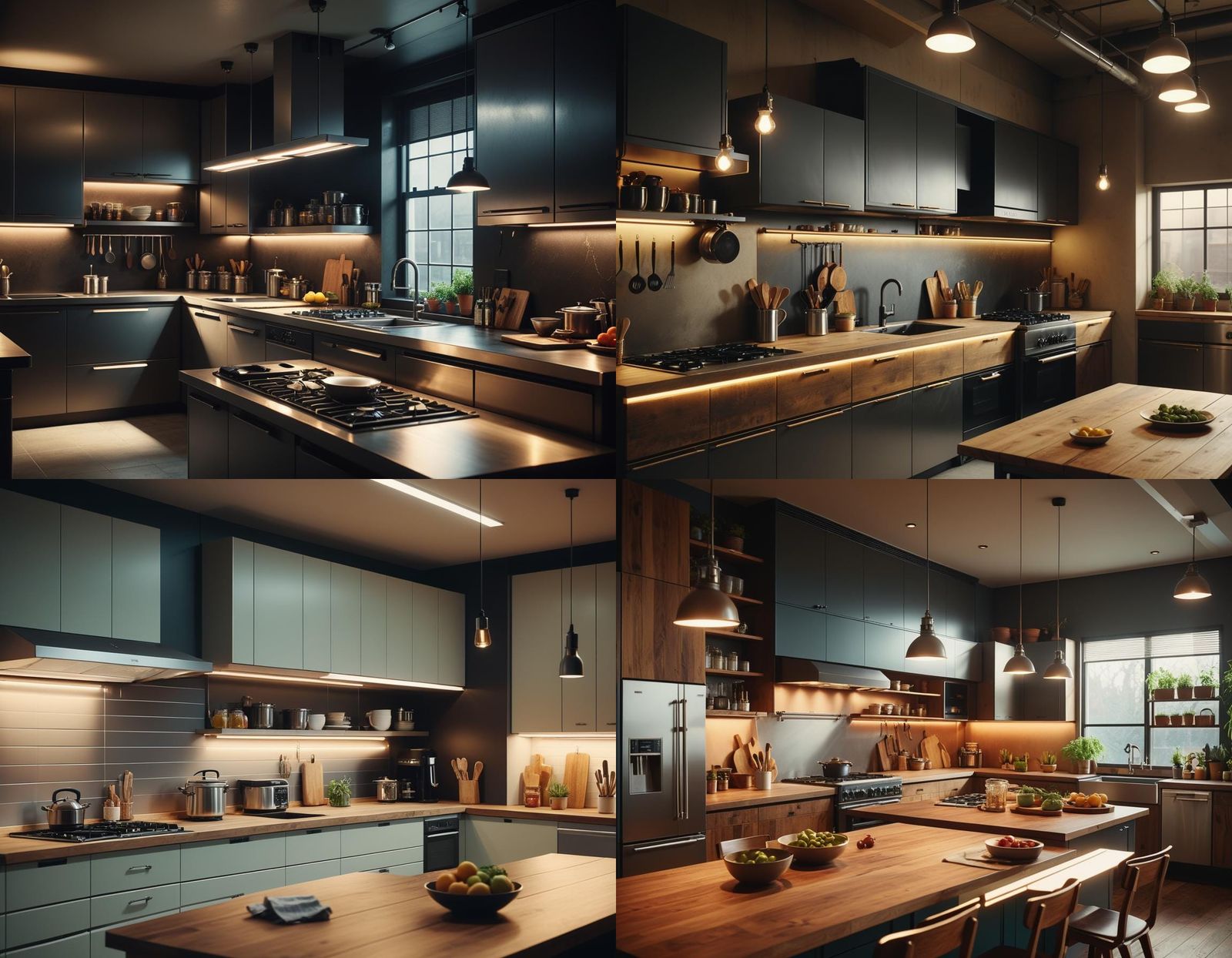Industrial Kitchen with LED Lighting: Hyper-Realistic Photog...