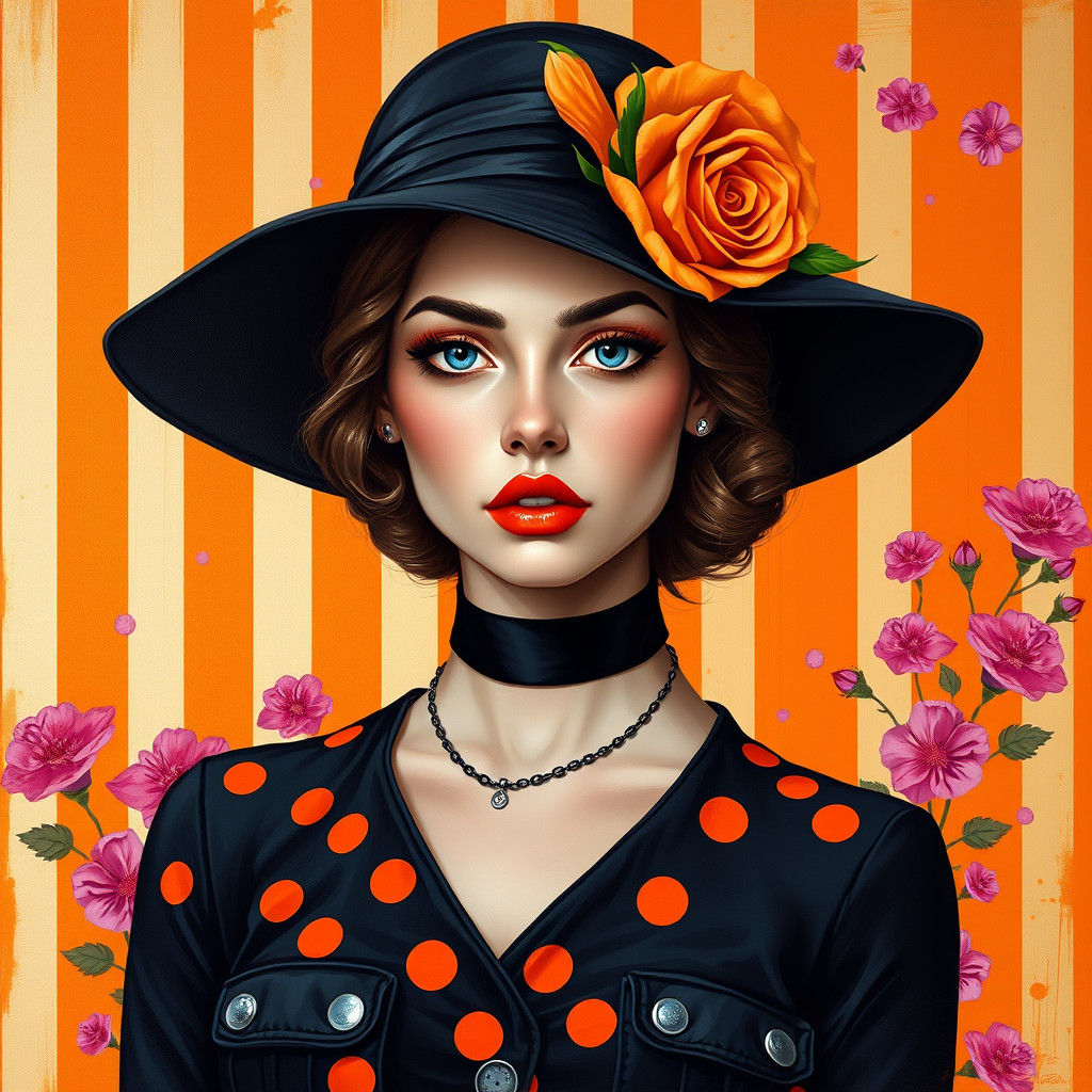 Elegant Woman Portrait in Oil, Urban Graffiti Art Style