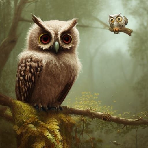 Cute Baby Owl Portrait in Detailed Illustration
