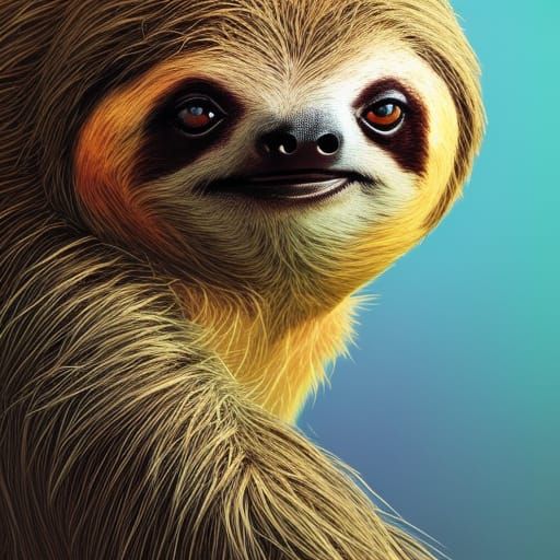 Hyperrealistic Sloth in Colorful Splash Art Style