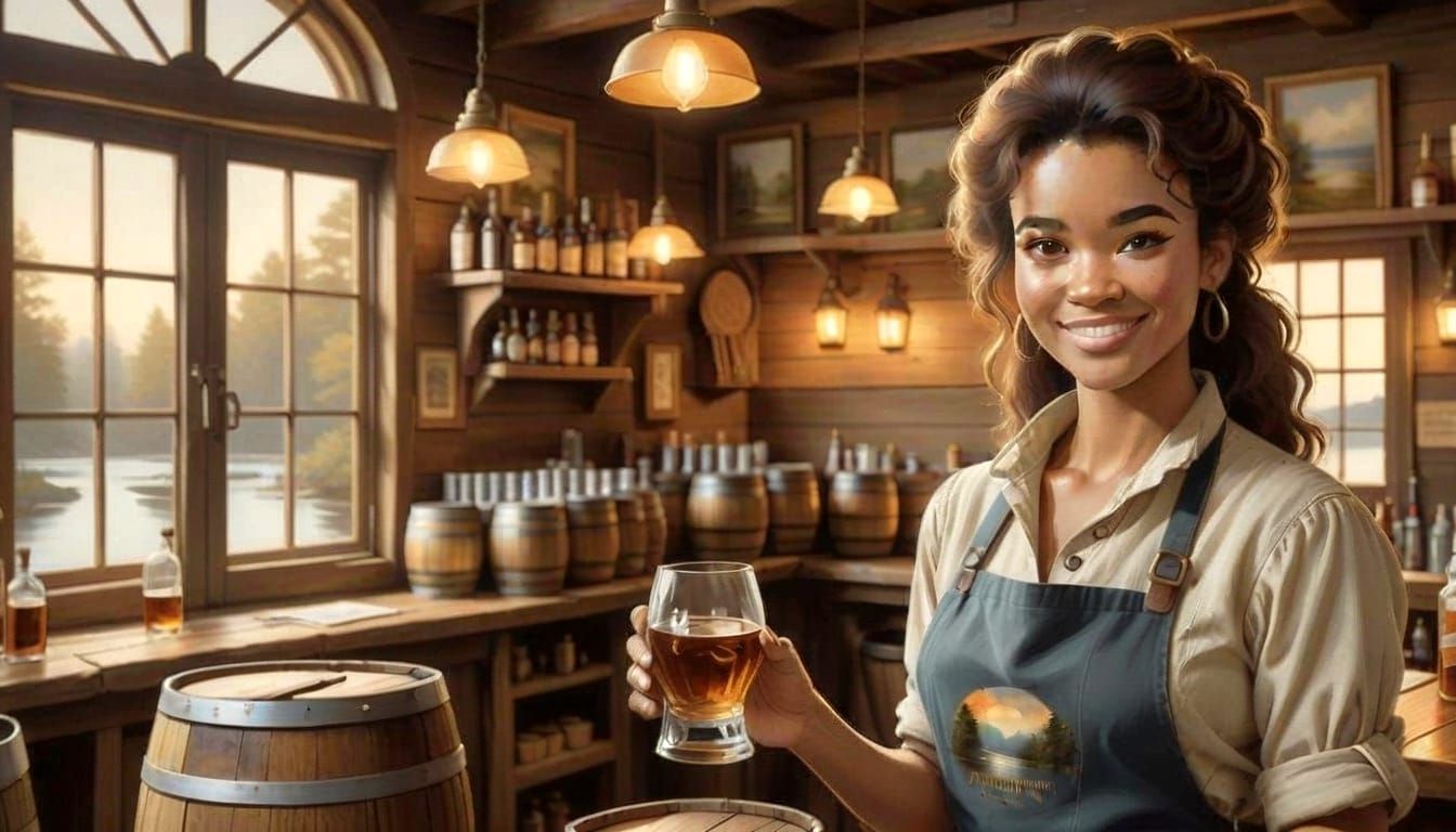 Harbor Town Barmaid Serving Drinks