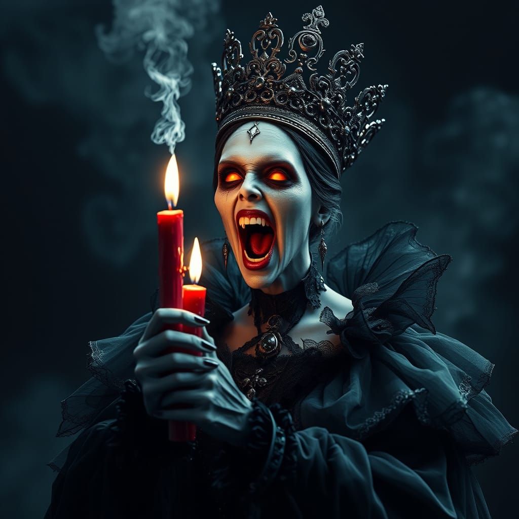 Dark Vampire Queen Scream of Anger in Midnight Shadows