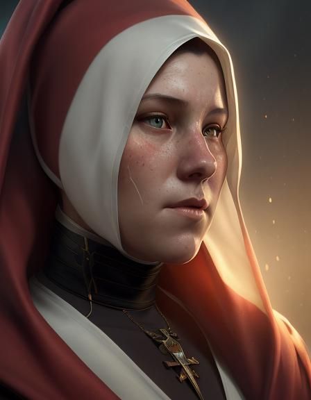 Santa Nun Portrait in Hyperdetailed Art Style