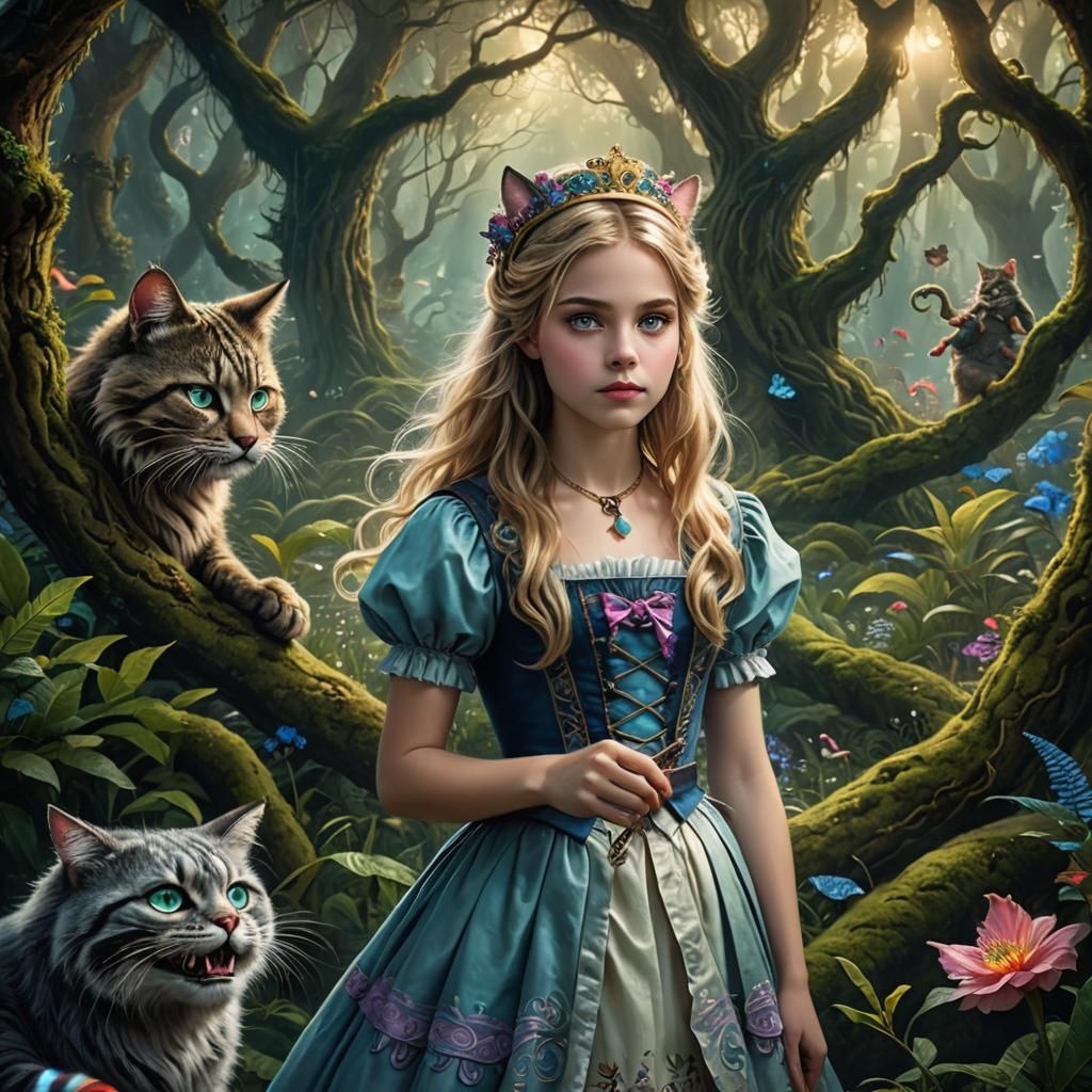 Alice and the Cheshire Cat in Wonderland