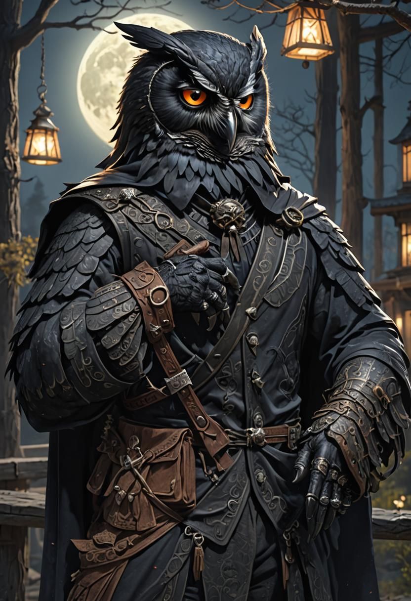 Owl Ninja Under the Moon: Fantasy Concept Art