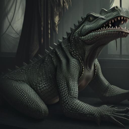 Woman with Crocodile Legs in Hyperrealistic Style