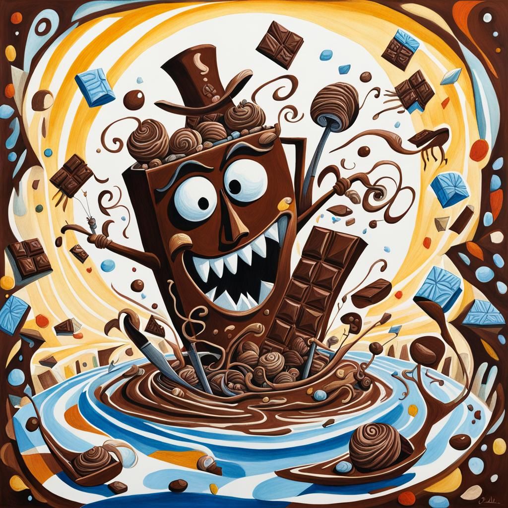 Whimsical Chocolate World in Cubist Storybook Style