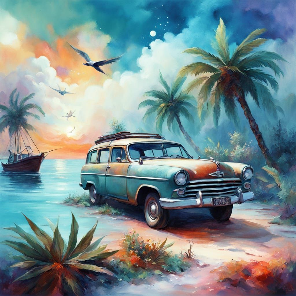 Cosmic Sunset Over Serene Lake with Winding Path