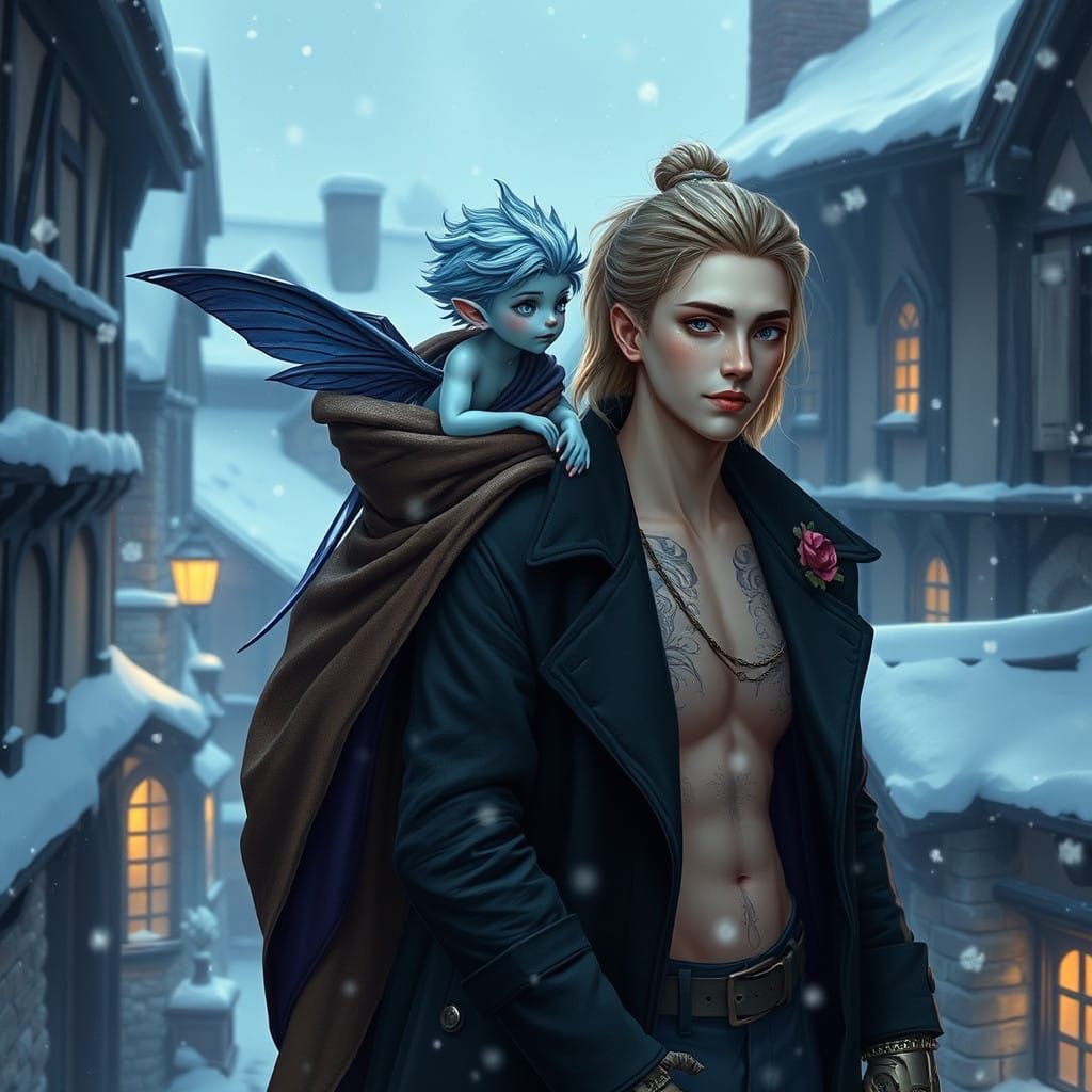 Tiny Dark Fantasy Pixie Rides with Friend through Medieval W...