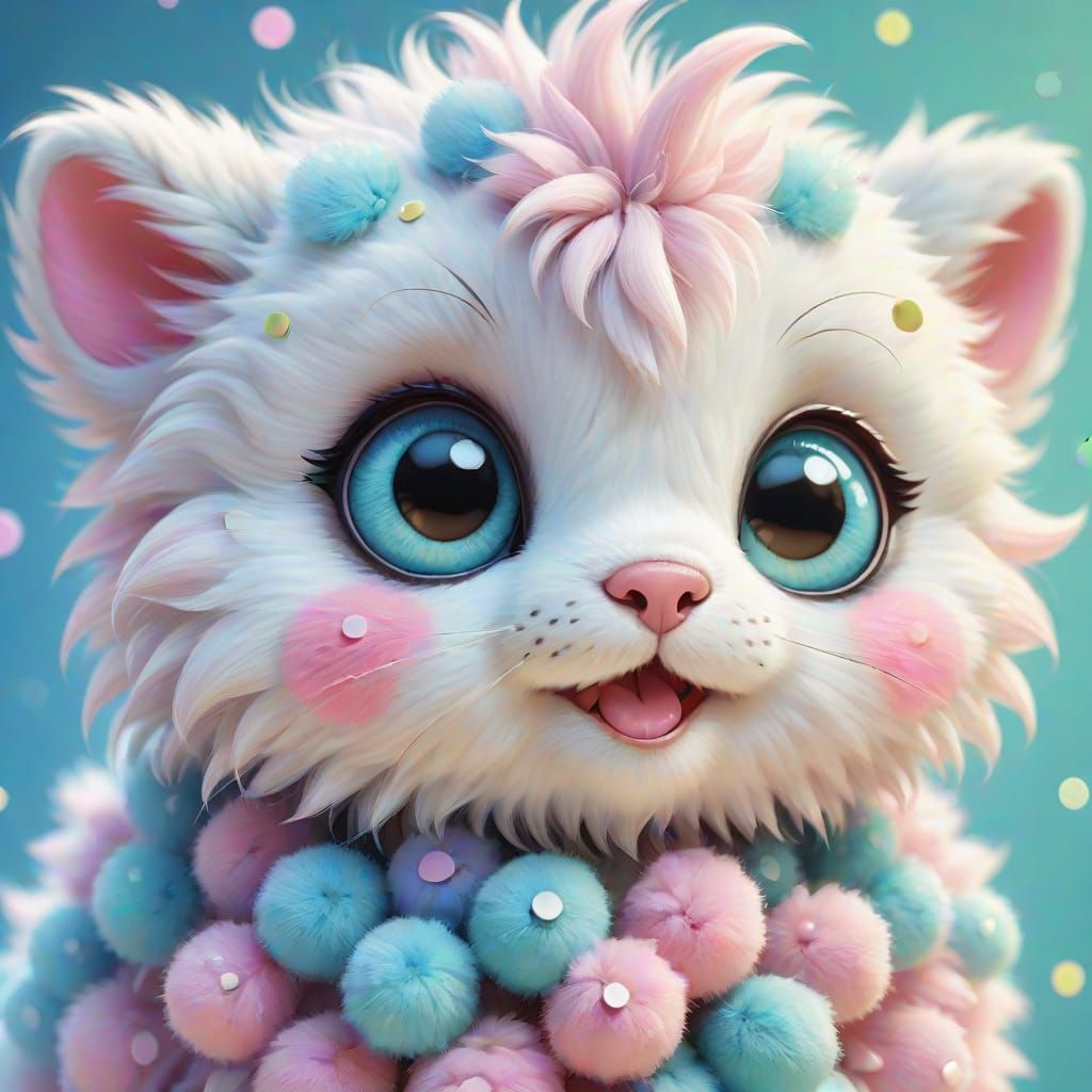 Kawaii Polka Dot Creature with Sparkling Eyes