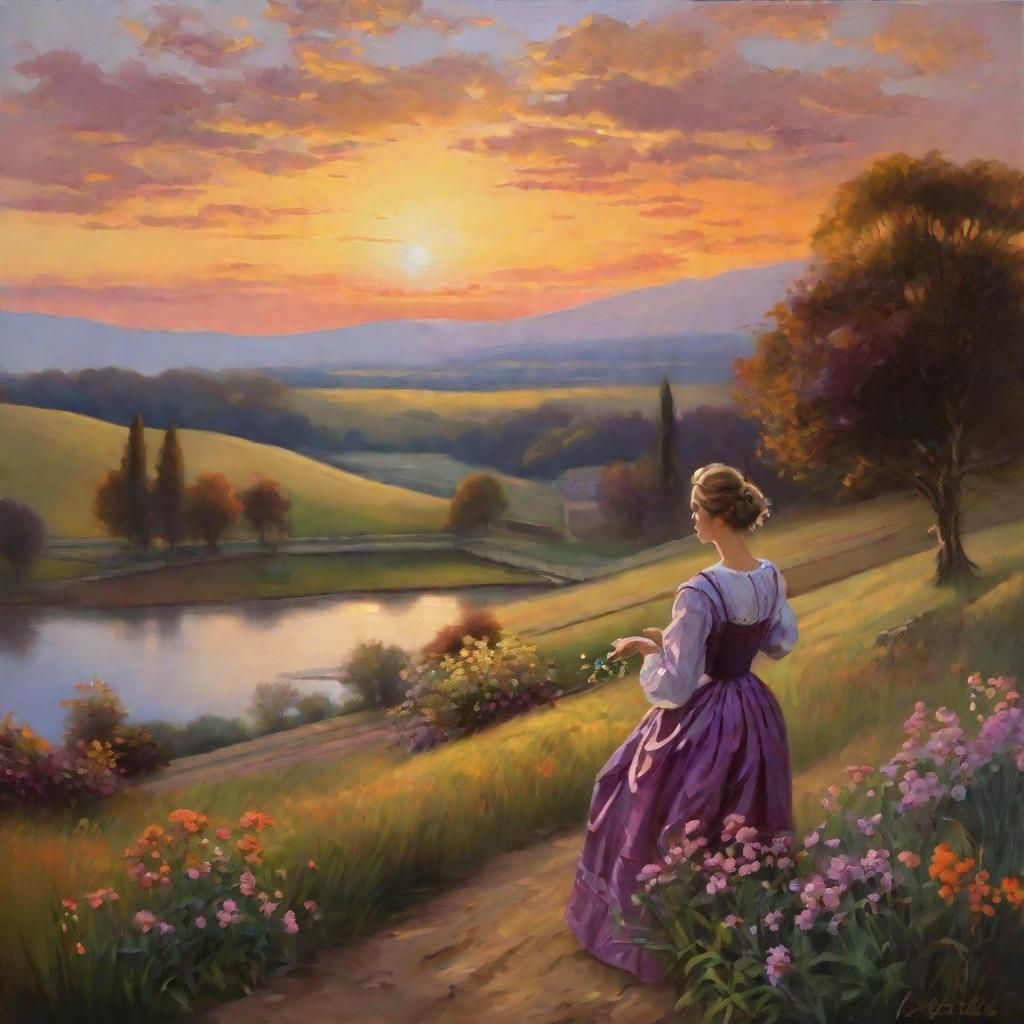 Golden Hour Countryside: A Classic Oil Painting