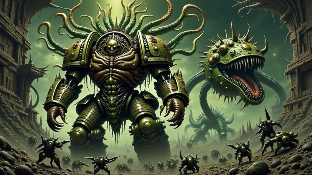 Chaos Space Marine Titan in Mythpunk Cyberpunk Style