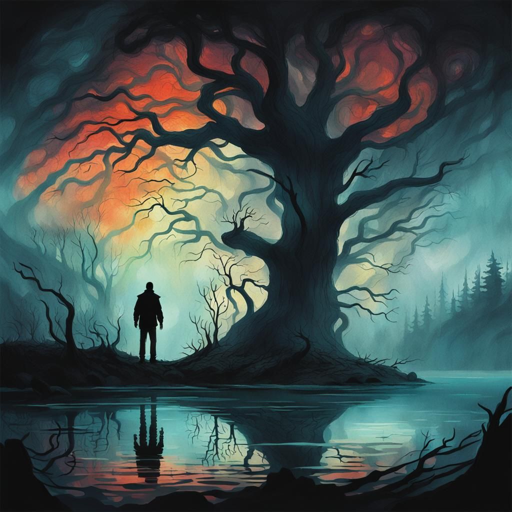 Haunted Lake: Dark Fantasy Illustration