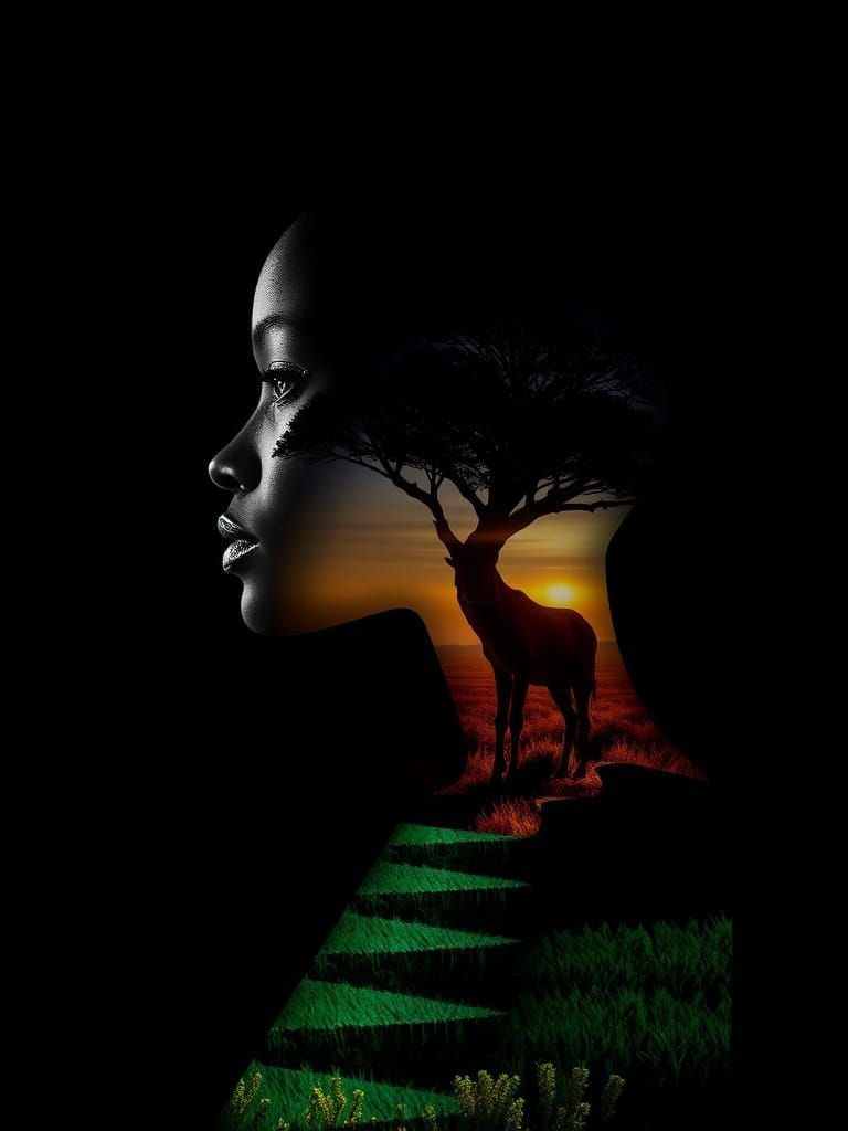 Stunning Double Exposure of Modern African Model in African...