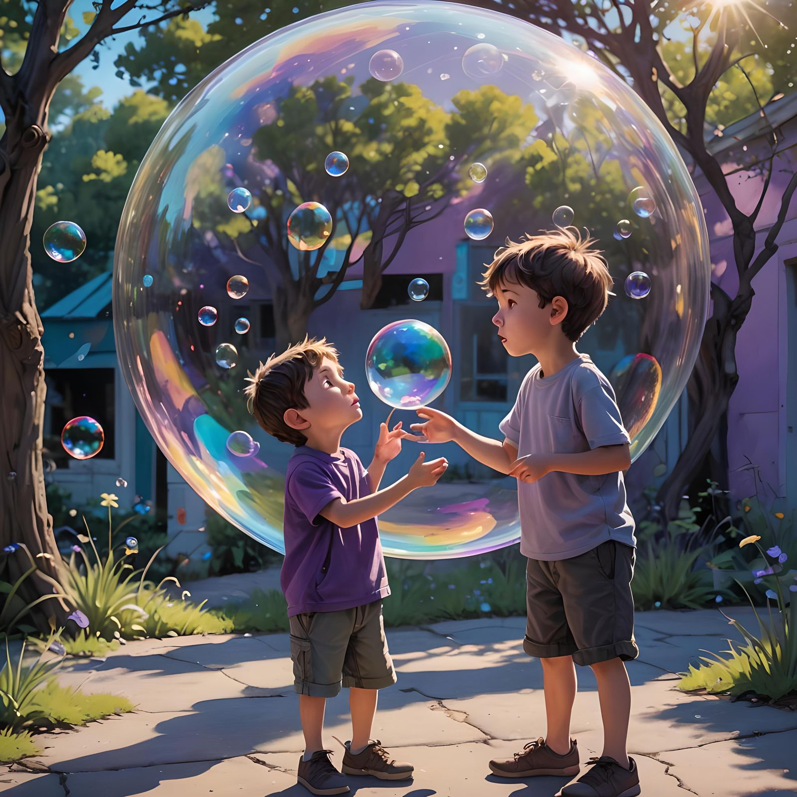 Boy Blowing Bubbles: 3D Digital Art