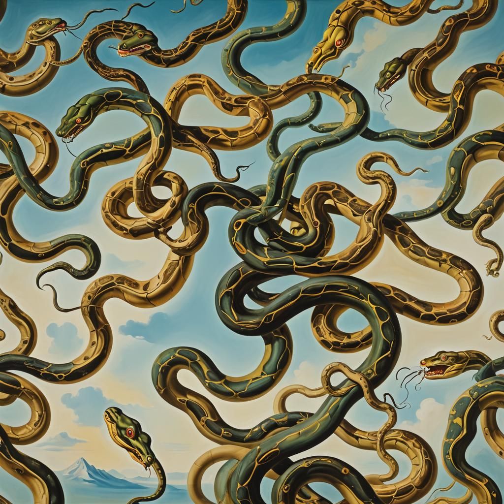 Surreal Snakes in a Dali-esque Oil Painting
