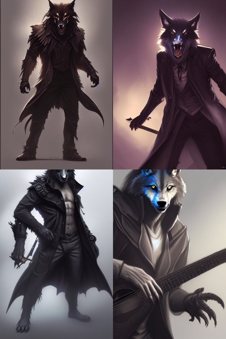 Lycan Wolf Bard with Guitar as Detailed Digital Art