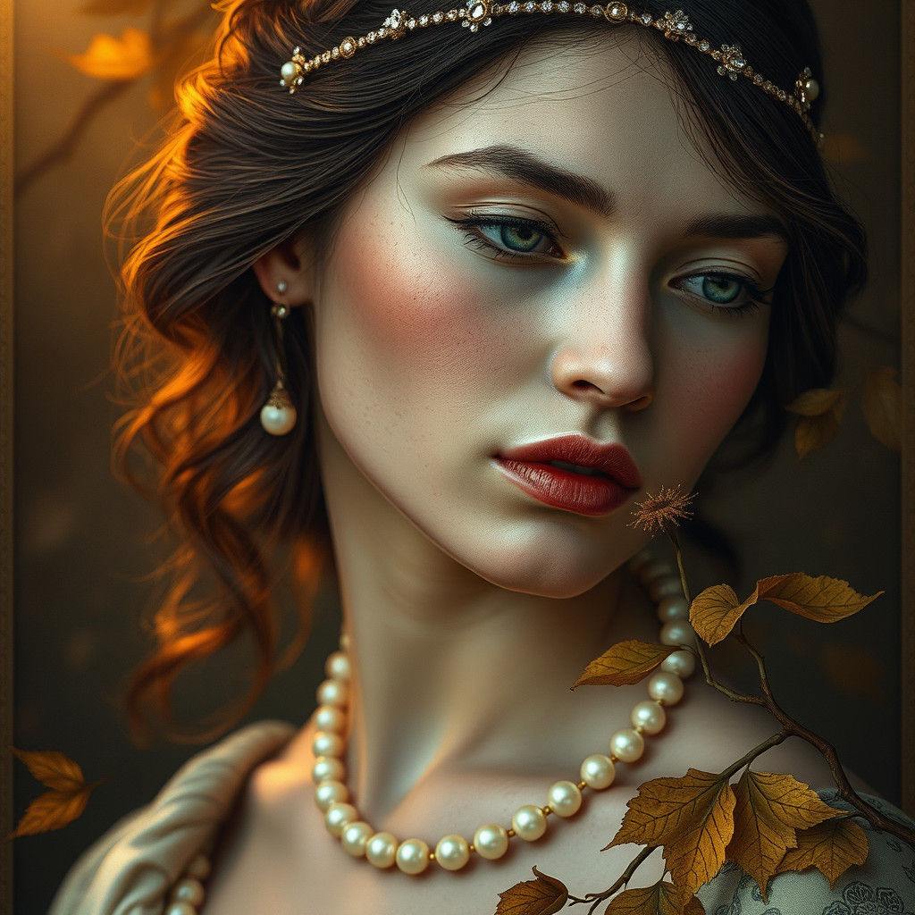 Melancholic Woman in Autumn, Art Nouveau Portrait
