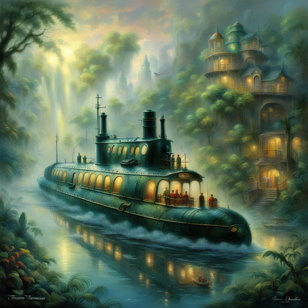 Submarine in Amazon River: Ethereal Fantasy Art