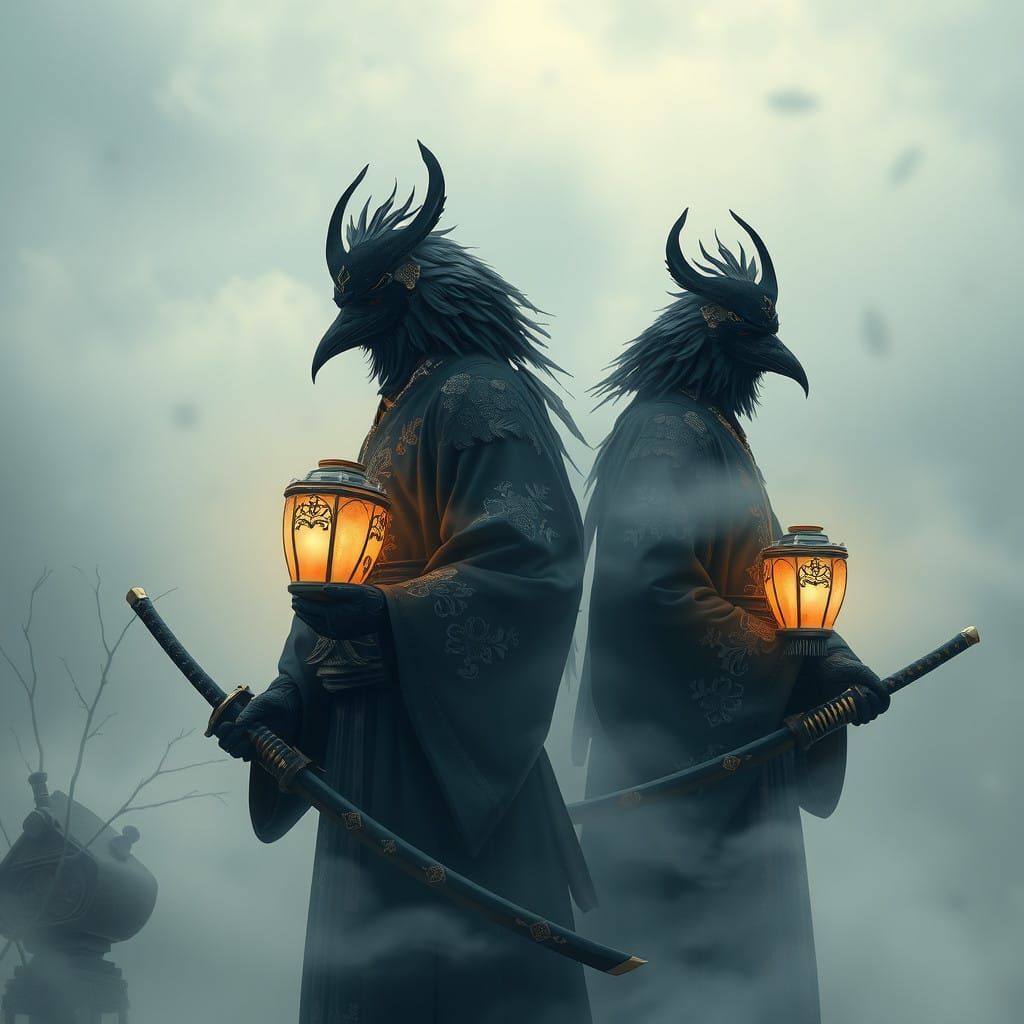 Crow Warriors in Traditional Japanese Attire