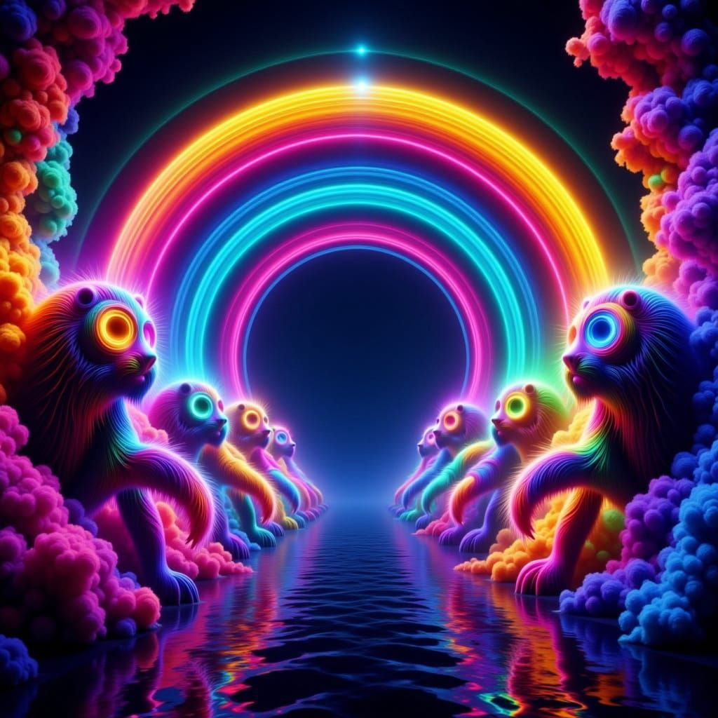 Neon Rainbow Tigers and Slot Reels Digital Art