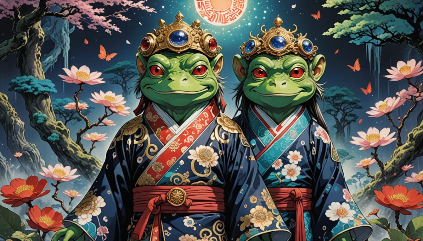 Mystical Spirit Guides in Traditional Japanese Attire