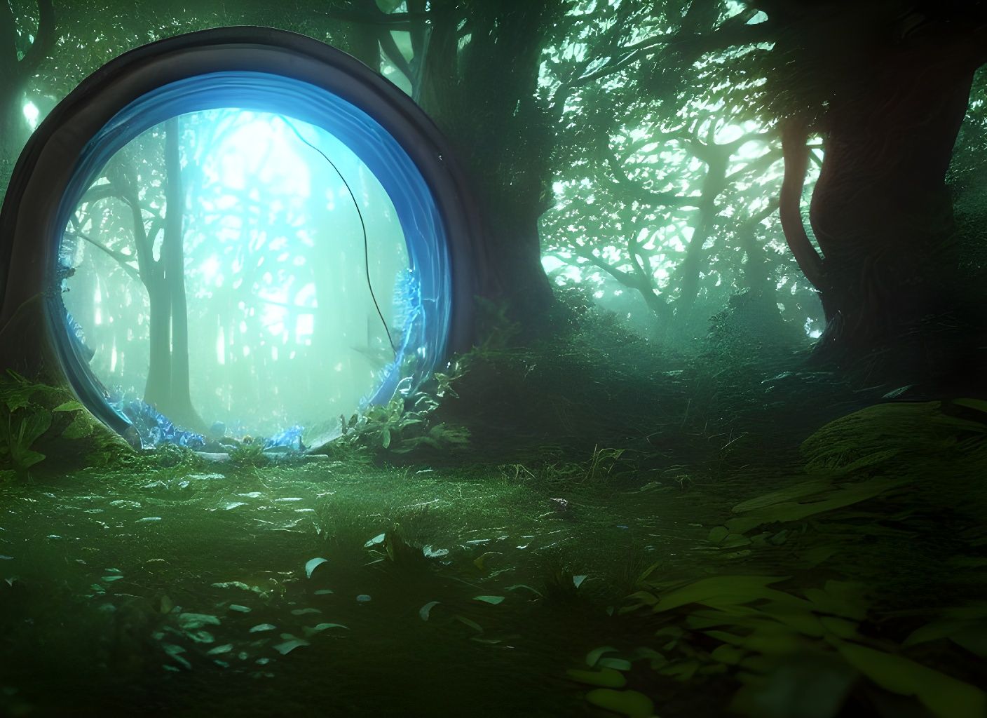 Glowing Magic Portal in Forest, Photorealistic Rendering