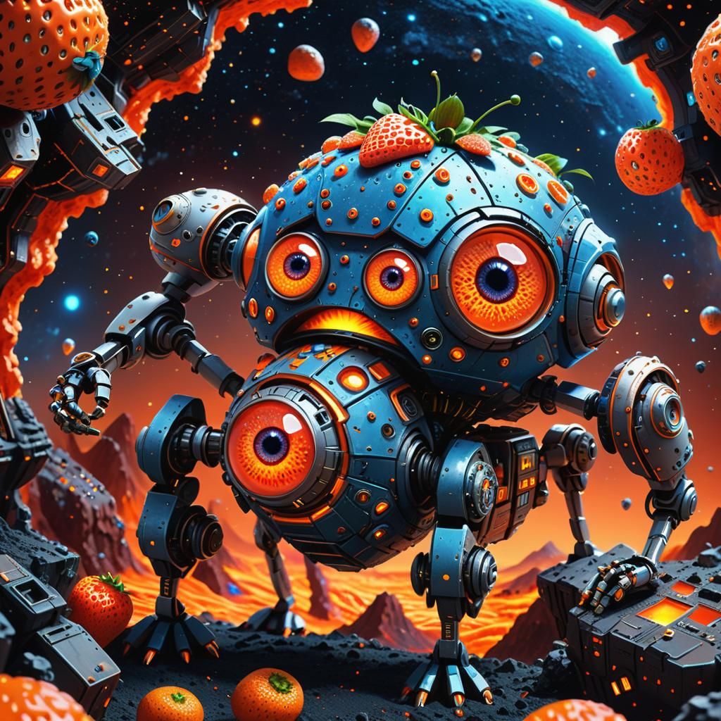 Strawberry Robot Mines Lava Crystals in Space