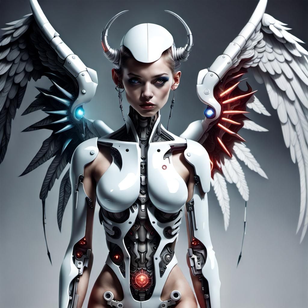 Angel and demon half and half futuristic cyborg style