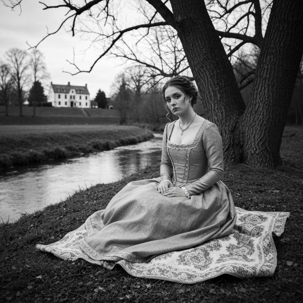 Regal Noblewoman's Melancholic Portrait in Vintage Gown