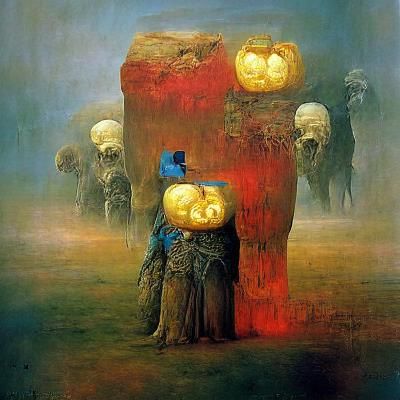 Beksinski Style Halloween: Ghosts and Skeletons