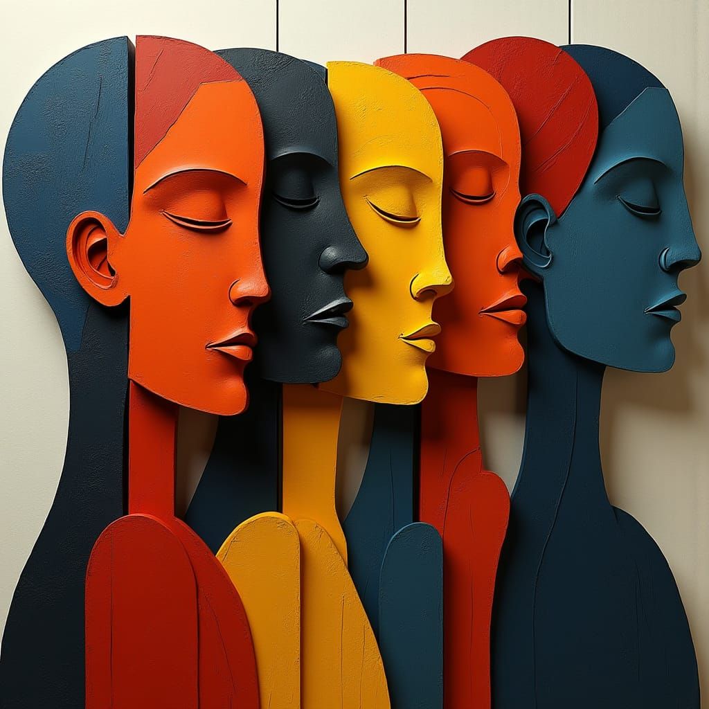 Cubist Group Portrait in Geometric Style
