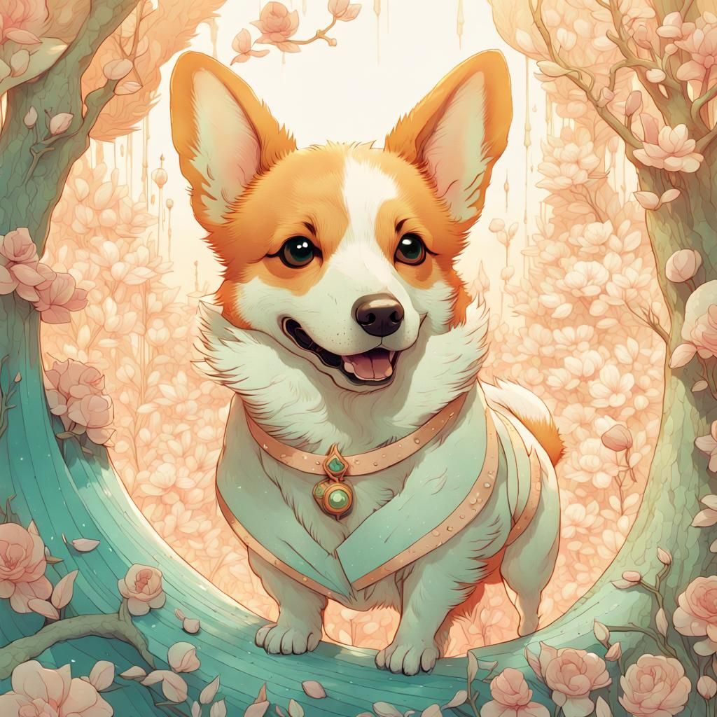 Corgi Wearing Ghost Costume in Fairycore Style