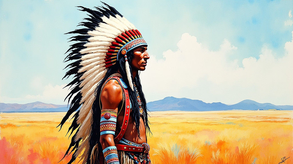 Native American Warrior in Vibrant Pop Art Style