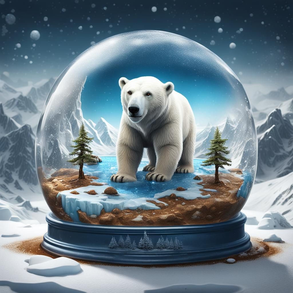 Climate Change Snow Globe: Polar Bear on Melting Ice