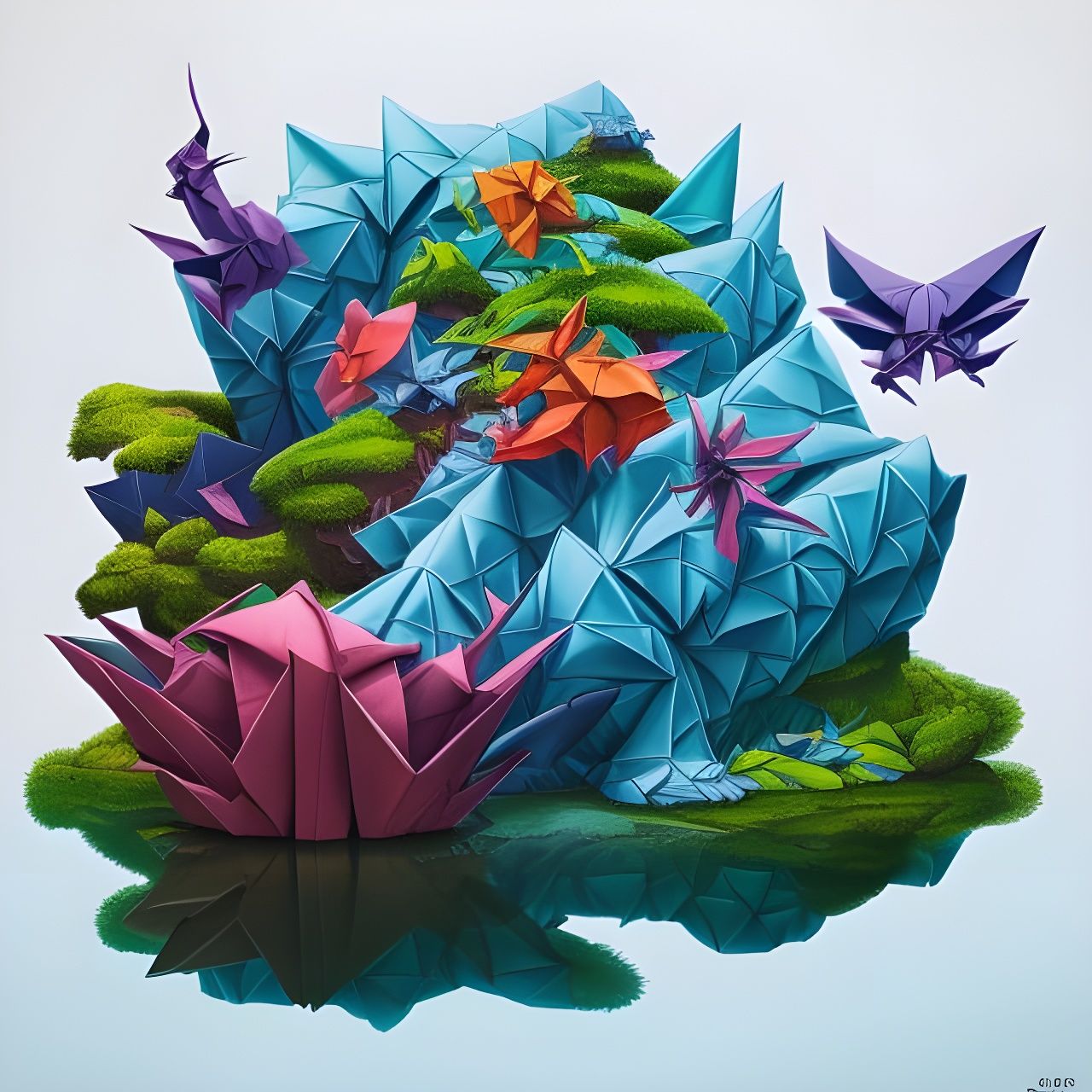Photorealistic Origami Landscape Inspired by Professional Ph...