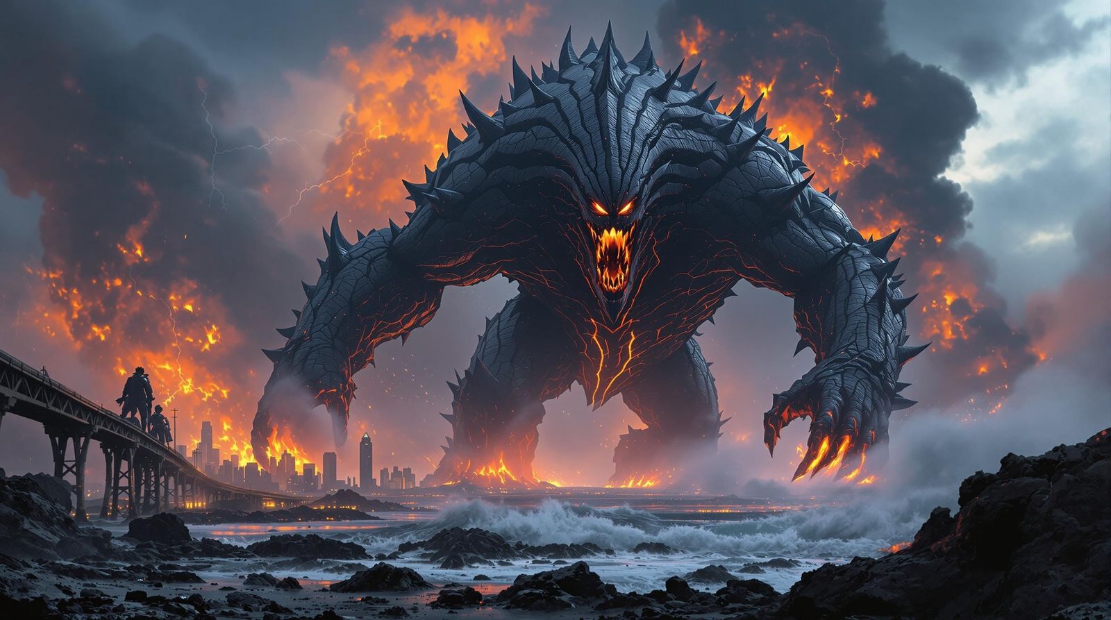 Gargantuan Kaiju Emerges from Pacific Ocean in Cyberpunk Dys...